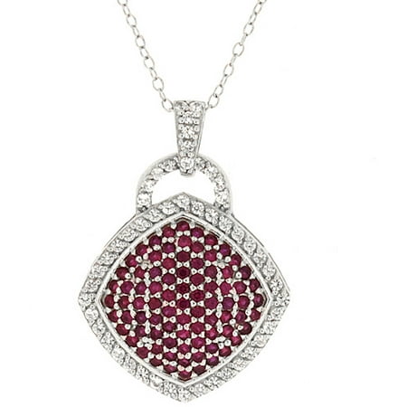 4.3 Carat T.G.W. Ruby and White Topaz Sterling Silver Geometric-Shape Pendant, 18
