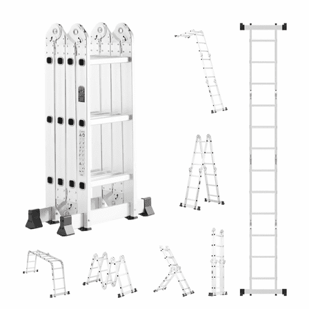Folding Ladder 12ft Reach 7-in-1 Multi Purpose - 3 Step Adjustable Aluminum Ladder for Home Work, High Capacity & Stable