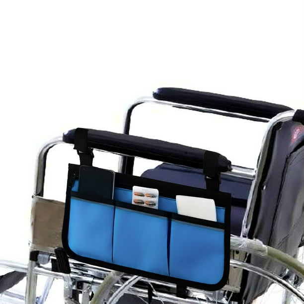 Bolsa para silla de ruedas Organizador lateral Bolsa para reposabrazos de almacenamiento con portavasos y rayas reflectantes Utilice tela impermeable, para la mayoría de sillas de ruedas, an