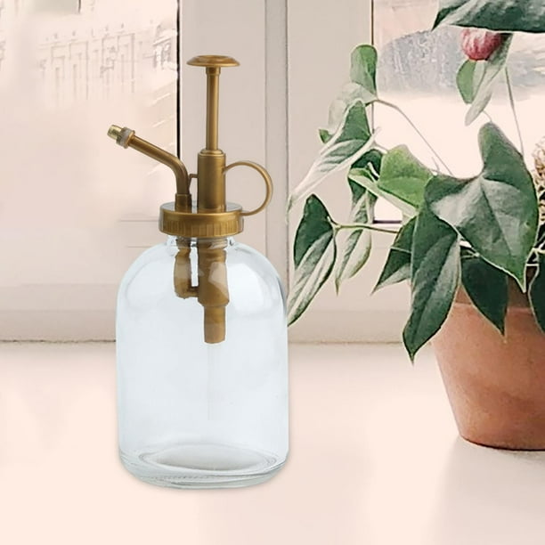 Regadera pequeña de vidrio Botella de riego Dispositivo de riego de flores Planta Mister Pulverizador con bomba Botella de spray de riego de Amarillo