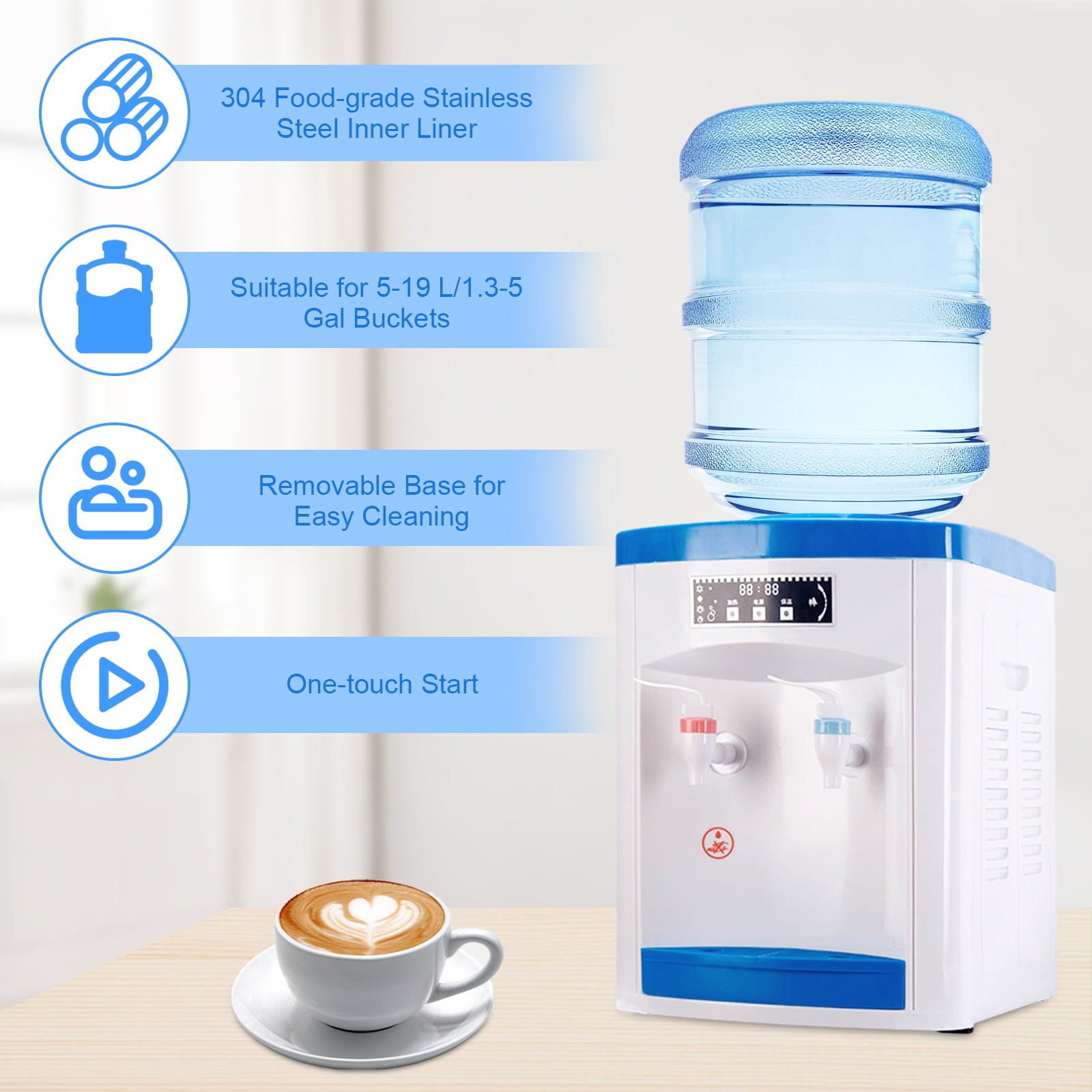 110V Top Loading Hot Cold Water Dispenser Countertop Electric 5 Gallon 8-15℃ Water Cooler Home Office