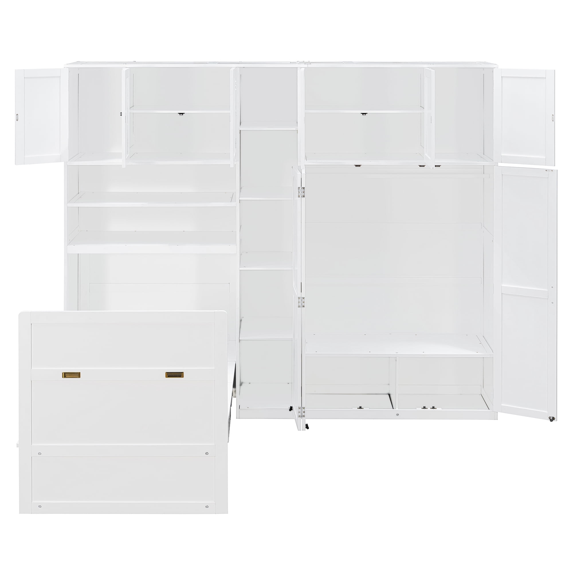Mintazer Twin Murphy Bed with Wardrobe & LED Shelves, Modern Folding Cabinet Bed with Storage for Bedroom Apartment Guest Room, White