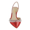 thumbnail image 3 of XYD Women Rhinestone Crystal Slingback Pumps Thin Low Heel Backstrap Sandals Elegant Dressy Evening Shoes Size 12.5 Red, 3 of 4