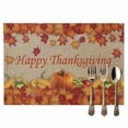 thumbnail image 2 of Pumpkin Happy Thanksgiving Placemats Set of 4 Fall Maple Leaf Brown Linen Heat Insulated Linen Place Mats, Washable Stain-Proof Table Mats for Dining Tables Holiday Decor 13x19inch, 2 of 9