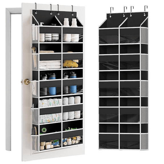 Heavy Duty Over The Door Organizer 5 Tiers,Extra Large Behind Door Storage of 10 Big Front & 10 Mesh Pockets,88lb Weight Capacity,Hanging Doors Storage Organizer for Closet Bedroom Nursery,Black