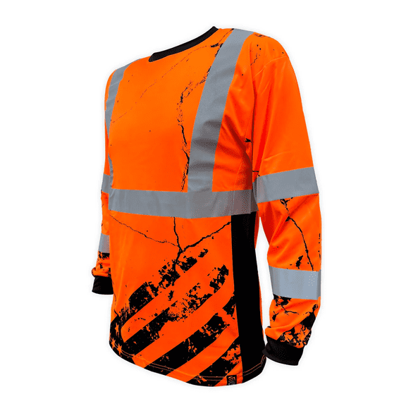 SafetyShirtz Men's SS360 American Grit - Class 3 - Type-R - Reflective Safety Long Sleeve Tee, Orange - Large