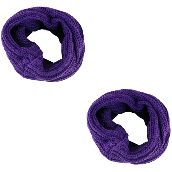 WORGEOUS 2pcs Women Winter Warm One Circle Knit Wool Blend Cowl Loop Scarf Shawl Thick Neckerchief (Purple)