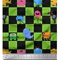 thumbnail image 1 of Soimoi Green Rayon Crepe Fabric Check & Monster Cartoon Decor Fabric Printed Yard 46 Inch Wide, 1 of 3