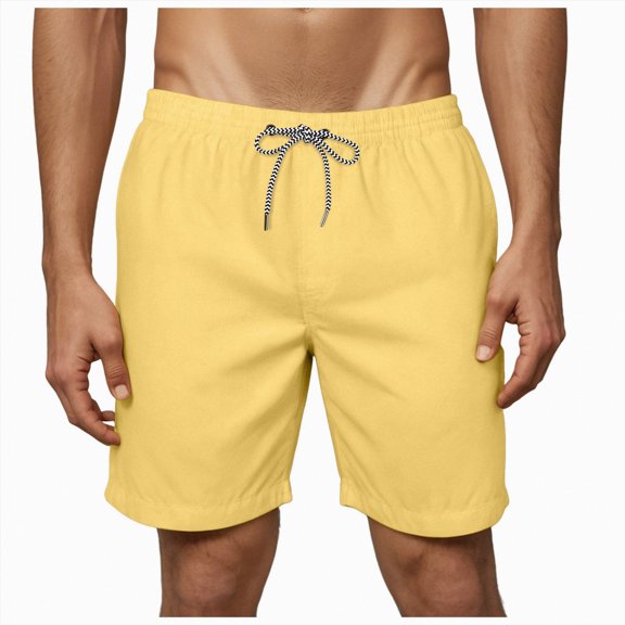 NOLDARES Mens Athletic Workout Beach Shorts Elastic Waist Running Gym Training Shorts(Yellow,M)