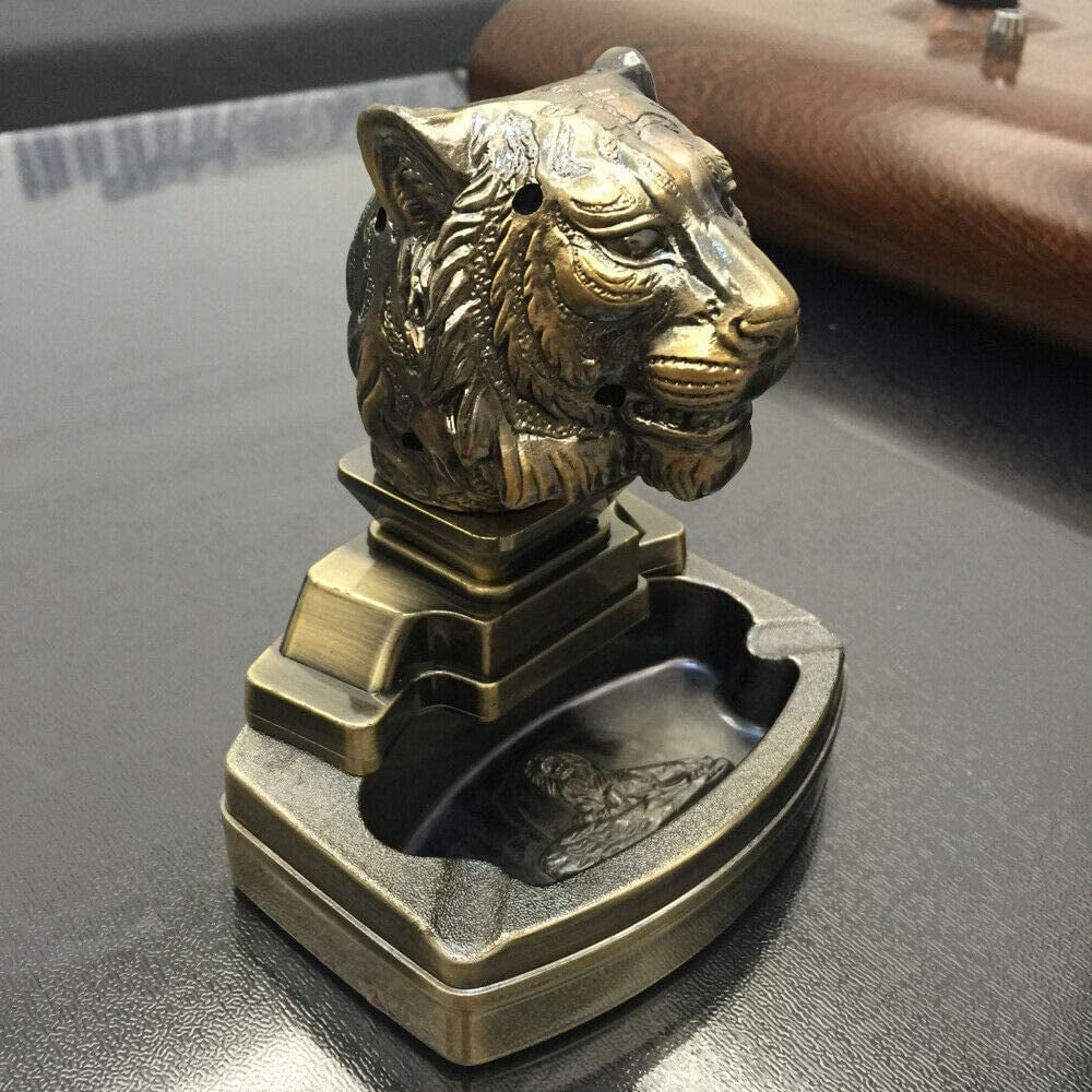 Piioket Tiger Shaped Style Cigar Cigarette Lighter Refillable Butane Gas Fuel Lighter with Ashtray Ash Tray