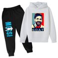 thumbnail image 2 of Conjunto de 2 piezas de sudaderas y leggings con capucha para niños y niñas, ropa deportiva informal blanca con estampado de Messi, ropa para niñas pequeñas, 2024, 2 of 5