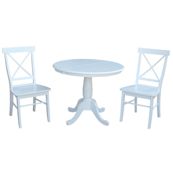 International Concepts 3 Piece Extendable Round Dining Set in White