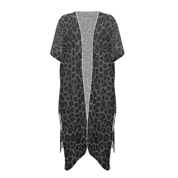 HELLHERO Dark Leopard Print Bathing Suit Cover Up Half Sleeve Polyester Flowy Long Kimono Swimsuit Cover Up