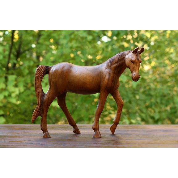 G6 Collection 12" Large Wooden Hand Carved Walking Horse Art Figurine Statue Sculpture Handcrafted Handmade Home Decor Accent Decoration
