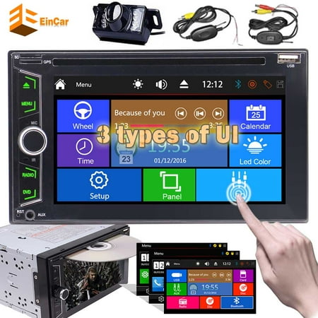 Wireless backup camear+Car Stereo Bluetooth Double Din Radio In Dash Multimedia Player with 6.2 Inch Full-Touch Screen Car DVD CD Player Head Unit Support Bluetooth Subwoofer Backup Camera AUX