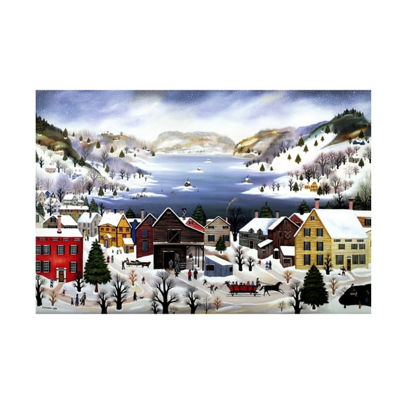 Canvas Wall Art - JL Munro 'Winter on Otsego Lake' Wall Art for Living Room, Bedroom, or Office Décor by Trademark Fine Art - 19 x 12 Inches
