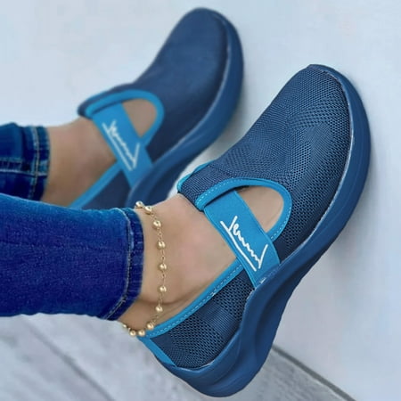 

Cathalem Sneaker Wedges for Women Ladies Fashion Solid Color Light Mouth Hollow Mesh Platform Casual Sneaker for Women Blue 8