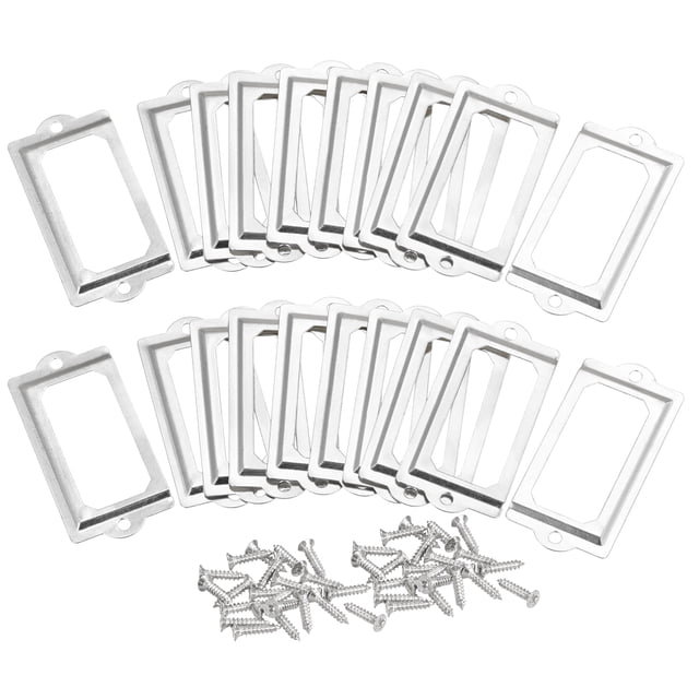 Unique Bargains 70x33mm Drawer Tag Label Metal Label Holder File Tag Frames Silver Tone 30 Pack