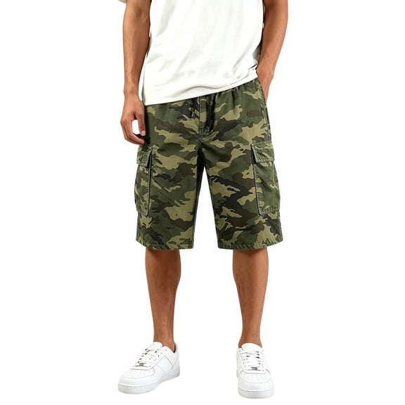 Camo Cargo Shorts for Men Summer Workout Hiking Shorts with Pockets Knee Length Casual Loose Bermuda Athletic Short,S