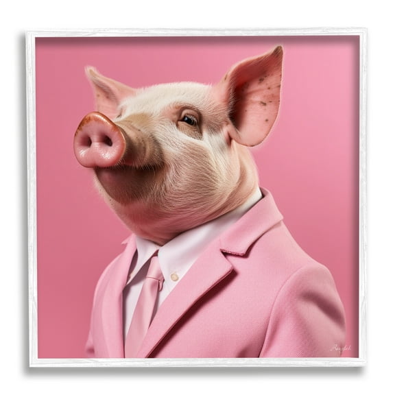 Stupell Industries Pink Pig Fashion Animals & Insects Painting White Framed Art Print Wall Art, 17 x 17