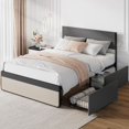 thumbnail image 3 of Platform Bed Frame with Headboard & 2 Storage Drawers - Metal Slat Support, No Box Spring Needed, Easy Assembly, Grey Linen, 3 of 7