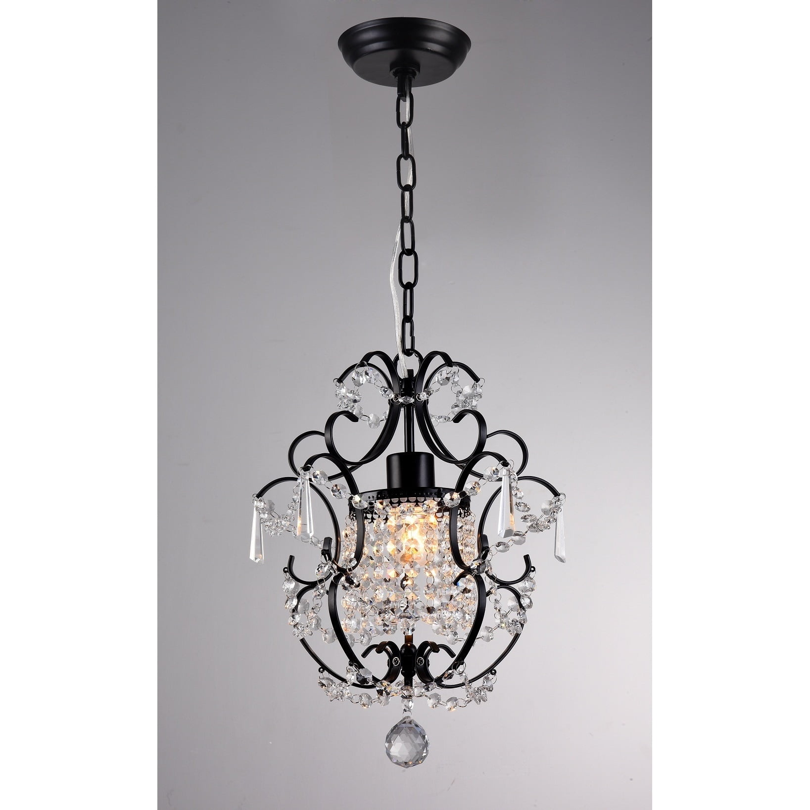 HomeRoots Lighting Ava 1-light Black 11-inch Crystal Chandelier