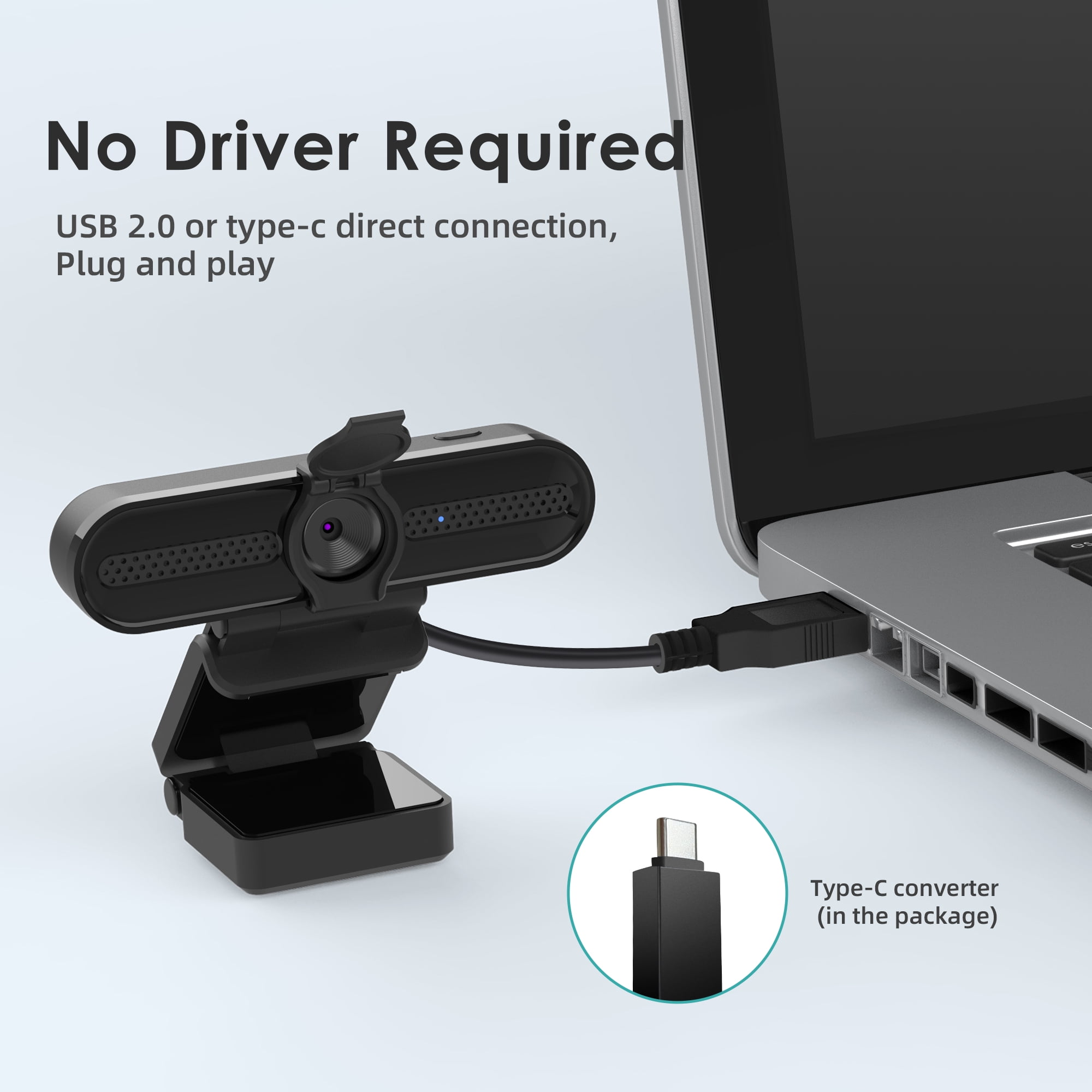 VIZOLINK 4K Webcam with 4 Noise-canceling Microphones for Computer/Laptop/Mac,  Privacy Cover and Tripod, Work with Video Conference, Live Streaming,  Gaming, Video Calls, Zoom 