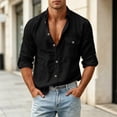 thumbnail image 4 of COSFO Mens Button Down Shirt Black Casual Faux Linen Long Sleeve Shirts Collared with Pocket Classic Fit Work Men Shirts, 4 of 8