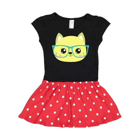 

Inktastic Hipster Cat Cat With Glasses Yellow Cat Gift Toddler Girl Dress