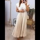 thumbnail image 5 of Vestidos Largos Plisados de Iglesia para Mujer, Informales, de Verano, de Corta, con Cuello Redondo, Sueltos y Vaporosos. Beige S, 5 of 7