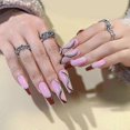 thumbnail image 1 of 24 Pcs Press-on Nails Long Coffin Swirl Fake Nails With Design French Nail Tips Glossy False Nails, 1 of 5