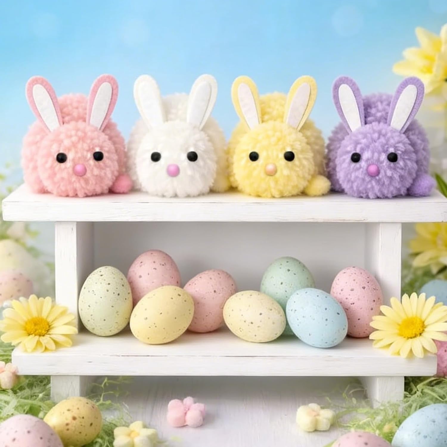 Build a Bunny Easter Craft Kit (1/4 Pack), DIY Make Your Own Stuffed Fluffy Rabbit with Pom Poms and Felt Ears, Spring Party Favors Basket Stuffer