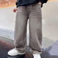 thumbnail image 3 of UACY Boys Baggy Jeans Kids Straight Wide Leg Cargo Pants Denim Y2K Teen Casual Loose Elastic Waist Summer Trousers (Grey, 15-16 Years), 3 of 5
