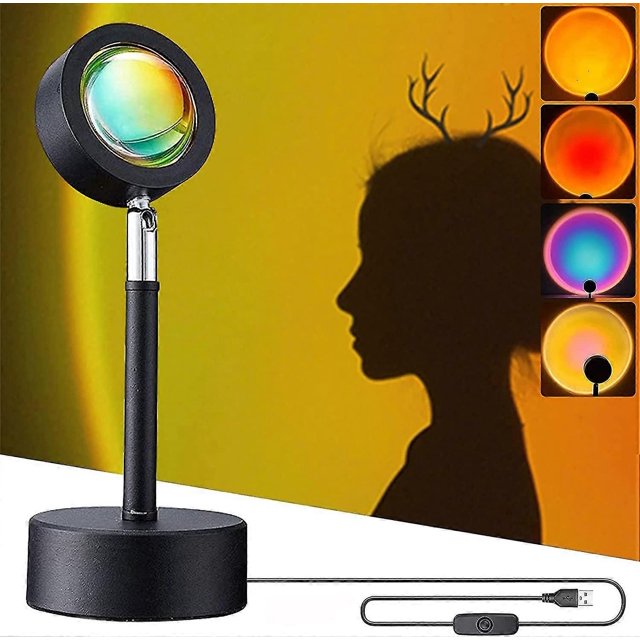 Sunset Projection Lamp, 4 Color Light Film Romantic Visual Mood Lighting Lamp, Modern Floor Rainbow Night Lights(usb Charging)