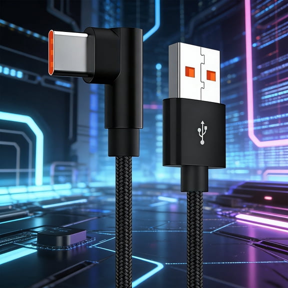 GJX 2026 New Usb C Cable Right Angle 90° Elbow Nylon Braided Usb A to C 66W Fast Charging Cable Android Phone Charging Cord 10Ft