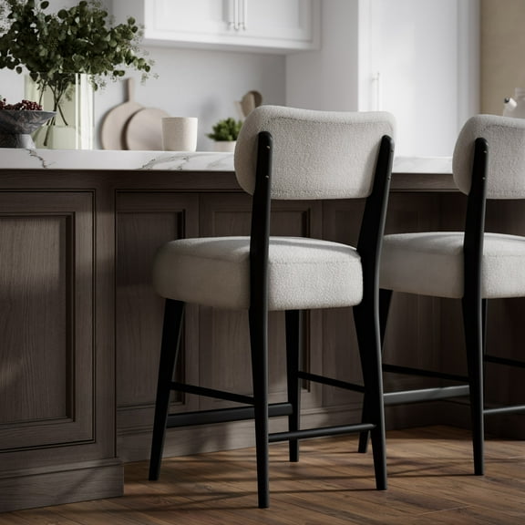 Wes Mid-Century Modern Boucle Upholstery Counter Barstool (Set of 2)