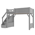 thumbnail image 5 of Luckynote Twin Loft Bed, Solid Wood Frame with Built-in Wardrobe, Storage Shelf, Stairs and Rails, Space-Saving Furniture, Gray, 5 of 6