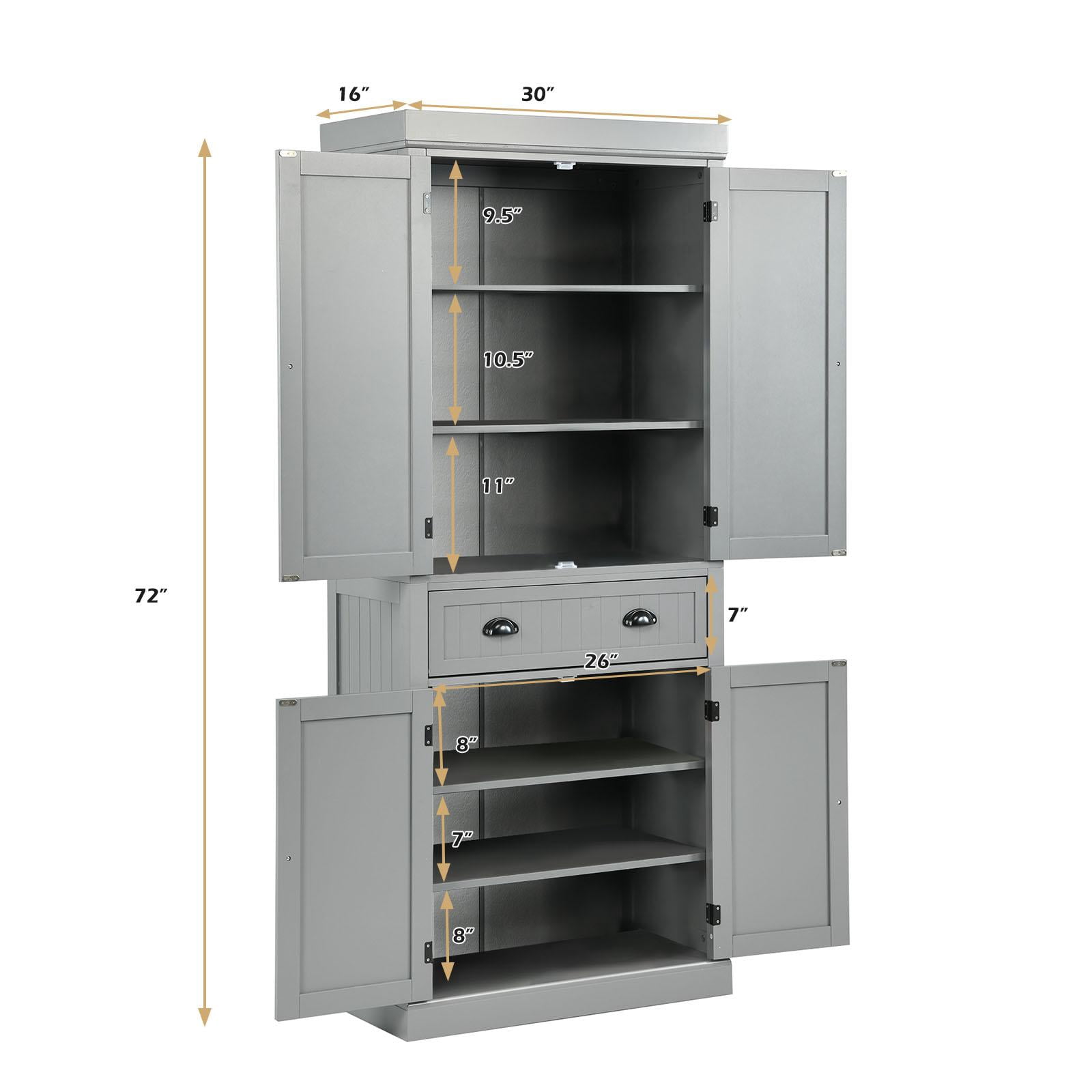 Giantex Kitchen Pantry Cabinet, Freestanding Adjustable Cabinet w/Doors for Dining Room, Living Room or Bedroom, Grey
