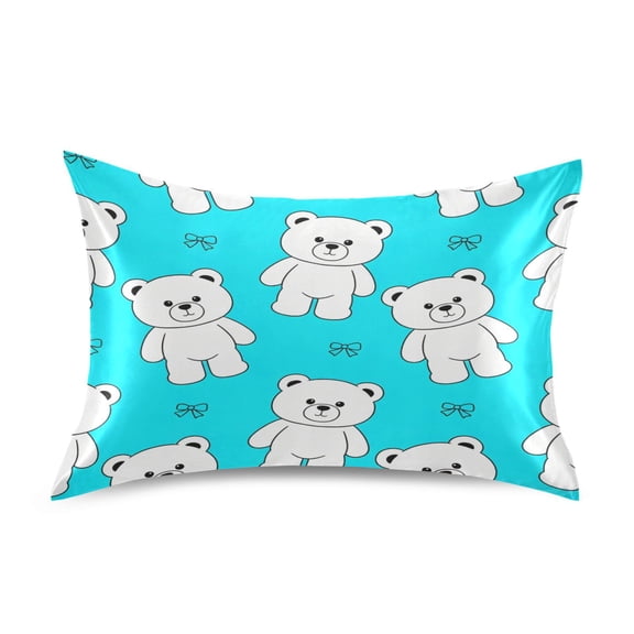 Satin Pillow Case Envelope Pillow Covers Standard Size Soft Pillow Cases for Bedroom, Blue Bear Printed
