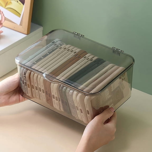 Hot Acrylic Sundries Storage Basket Phone Case Holder Ins Transparent Phone Case Organizer Storage Box with Cover Home Desktop