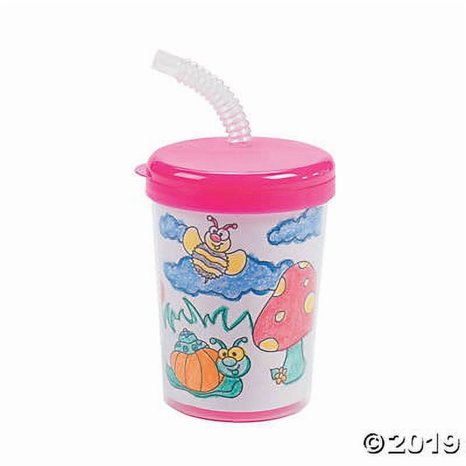 Color Your Own Cups W/ Lids And Straws - Craft Kits - 12 Pieces