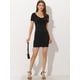 thumbnail image 3 of Mini Vestido Informal de Punto Ajustado con Escote para Mujer Vestido Ceñido Elegante Negro S, 3 of 6