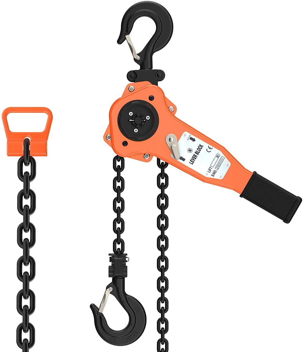 TOYO-INTL Manual Lever Hoist Chain Hoist 0.75Ton 1650Lbs 3M 10ft Lift Manual Chain Ratchet Lever Block Industrial Grade Type Come Along Lift Puller 