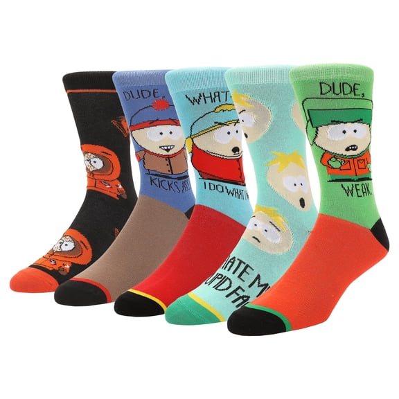 South Park Characters & Catchphrases Men’s 5-Pair Pack Casual Crew Socks