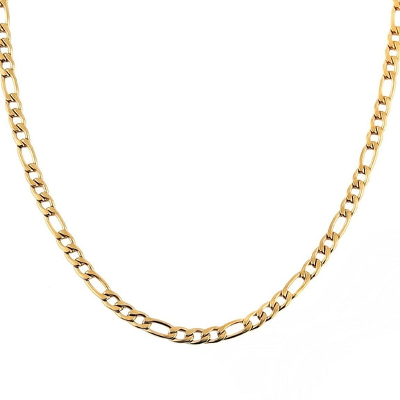 HZMAN 5mm Width Figaro Chain Men Women 24k Real Gold Plated Stainless Steel Necklace(20inch)