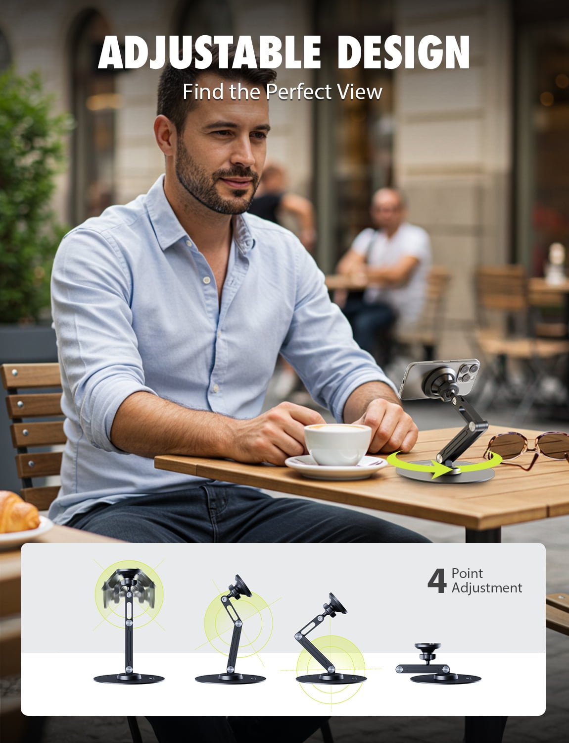 Bracketron MagAlign PRO Magnetic Phone and Tablet Stand with Micro-Suction Base, 360° Swivel, Adjustable Pivot Arm, Includes Metal Plate for Universal Compatibility
