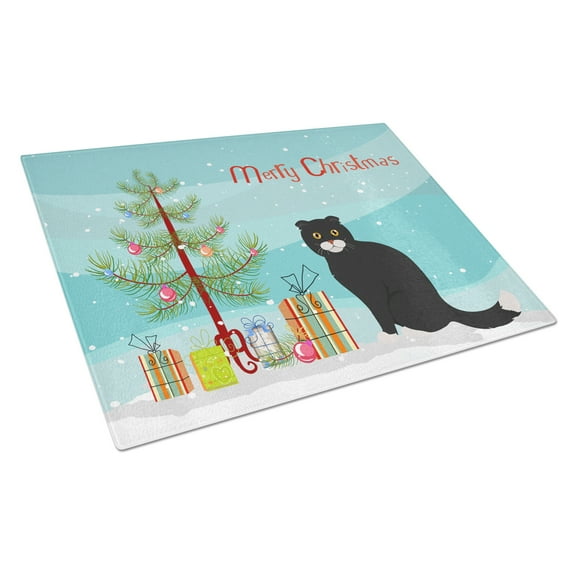 Carolines Treasures CK4769LCB Foldex Exotic Fold 2 Cat Merry Christmas Glass Cutting Board Large, 12H x 16W, multicolor