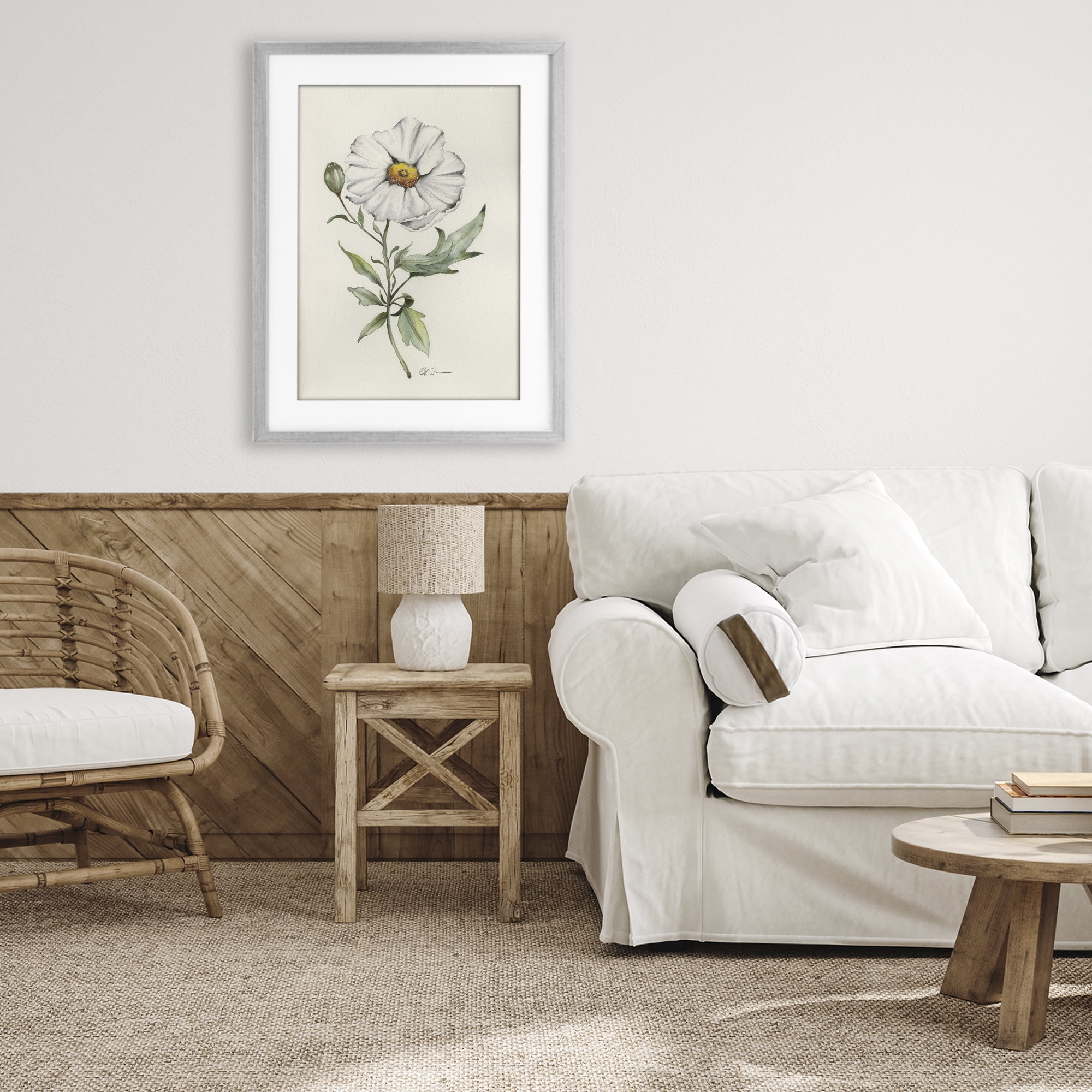 Stupell Industries Natural Wild Blossom Sprig Gray Framed Print Under Glass, design by Cady Driver