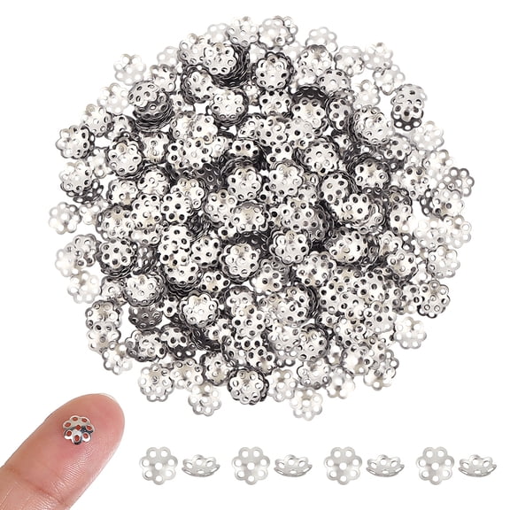 1000Pcs Flower Bead Caps Stainless Steel Spacer Bead 6x1mm 7-Petal Half Round Metal End Caps Spacer Cap Loose Beads DIY