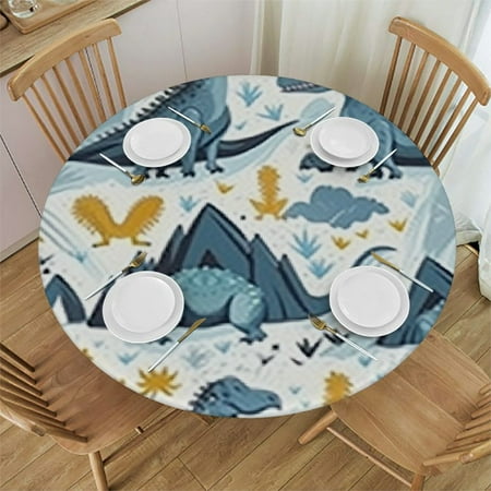 

BANET Cute Dinosaur Round Tablecloth Animal Volcano Tropical Cartoon Fun Table Cloth Polyester Tablecloths for Home Decor Parties Picnic 46 -50